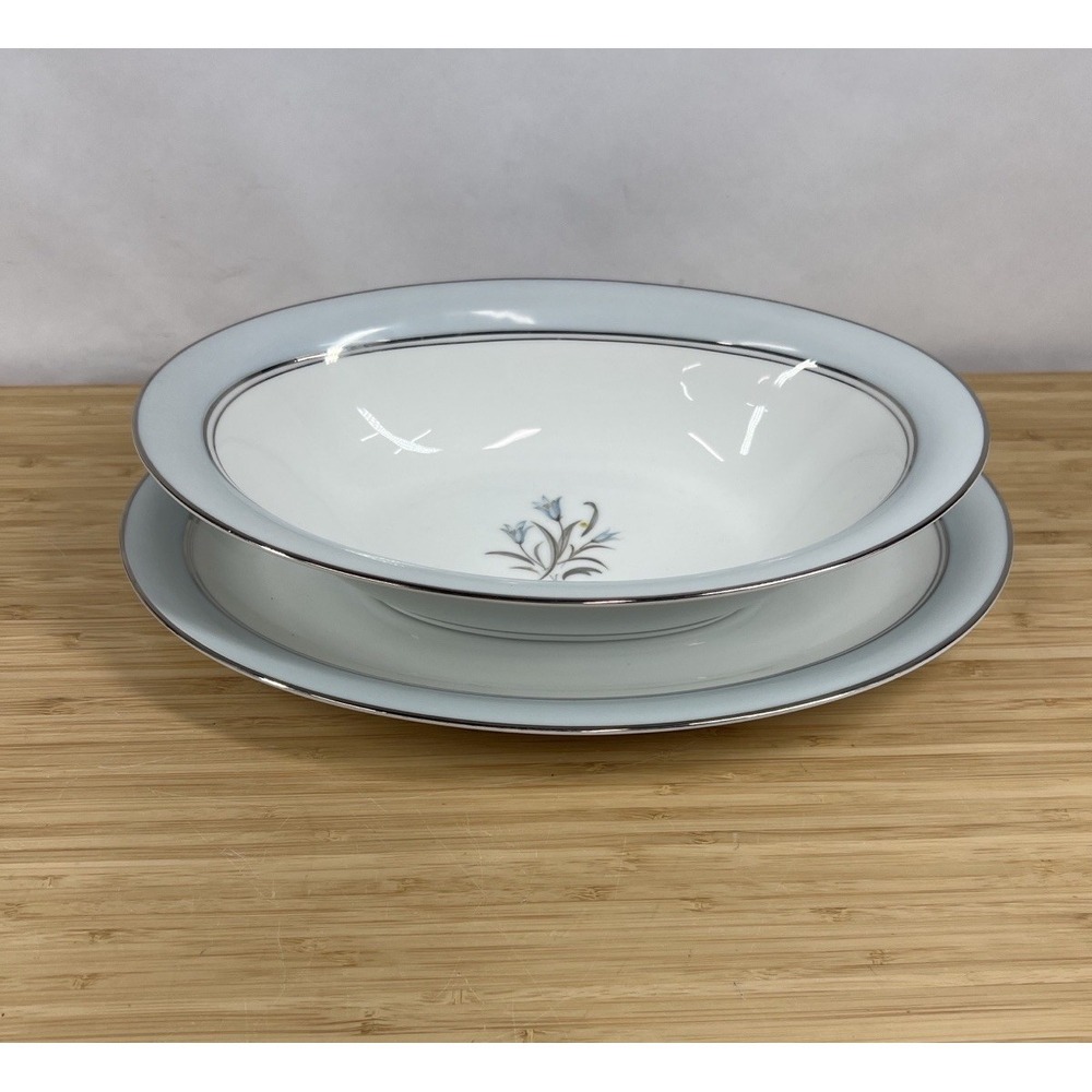 Noritake Bluebell 5558 Oval Vegetable Serving Bowl w Underplate Japan - Picture 2 of 8
